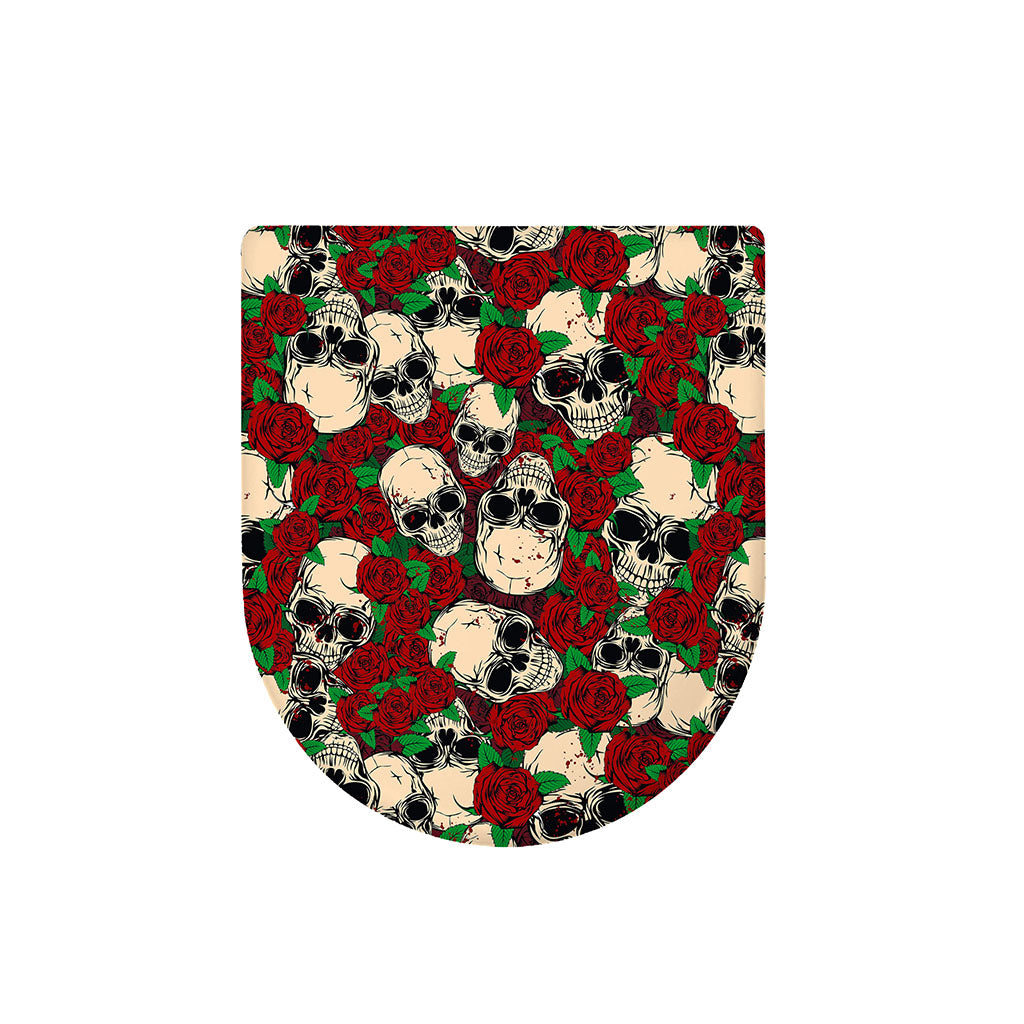 Red Rose Skull Pattern Print Toilet Lid Cover