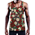 Red Rose Skull Pattern Print Men's Workout Tank Top