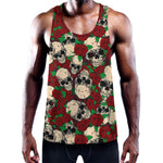 Red Rose Skull Pattern Print Training Tank Top