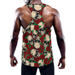 Red Rose Skull Pattern Print Training Tank Top