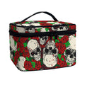 Red Rose Skull Pattern Print Travel Makeup Bag