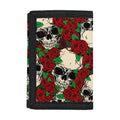 Red Rose Skull Pattern Print Trifold Wallet