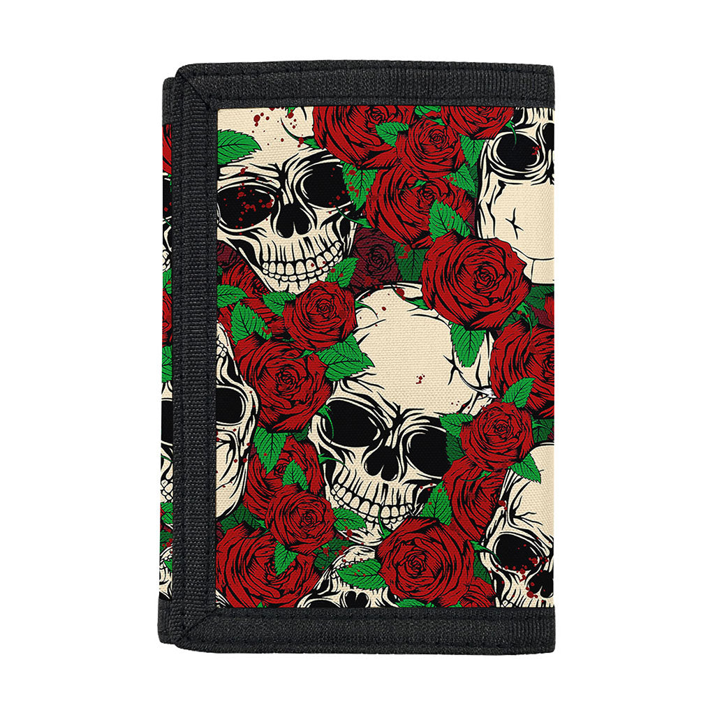 Red Rose Skull Pattern Print Trifold Wallet