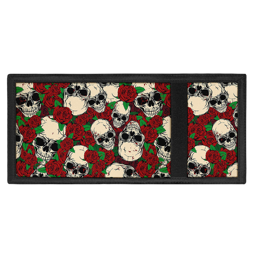 Red Rose Skull Pattern Print Trifold Wallet