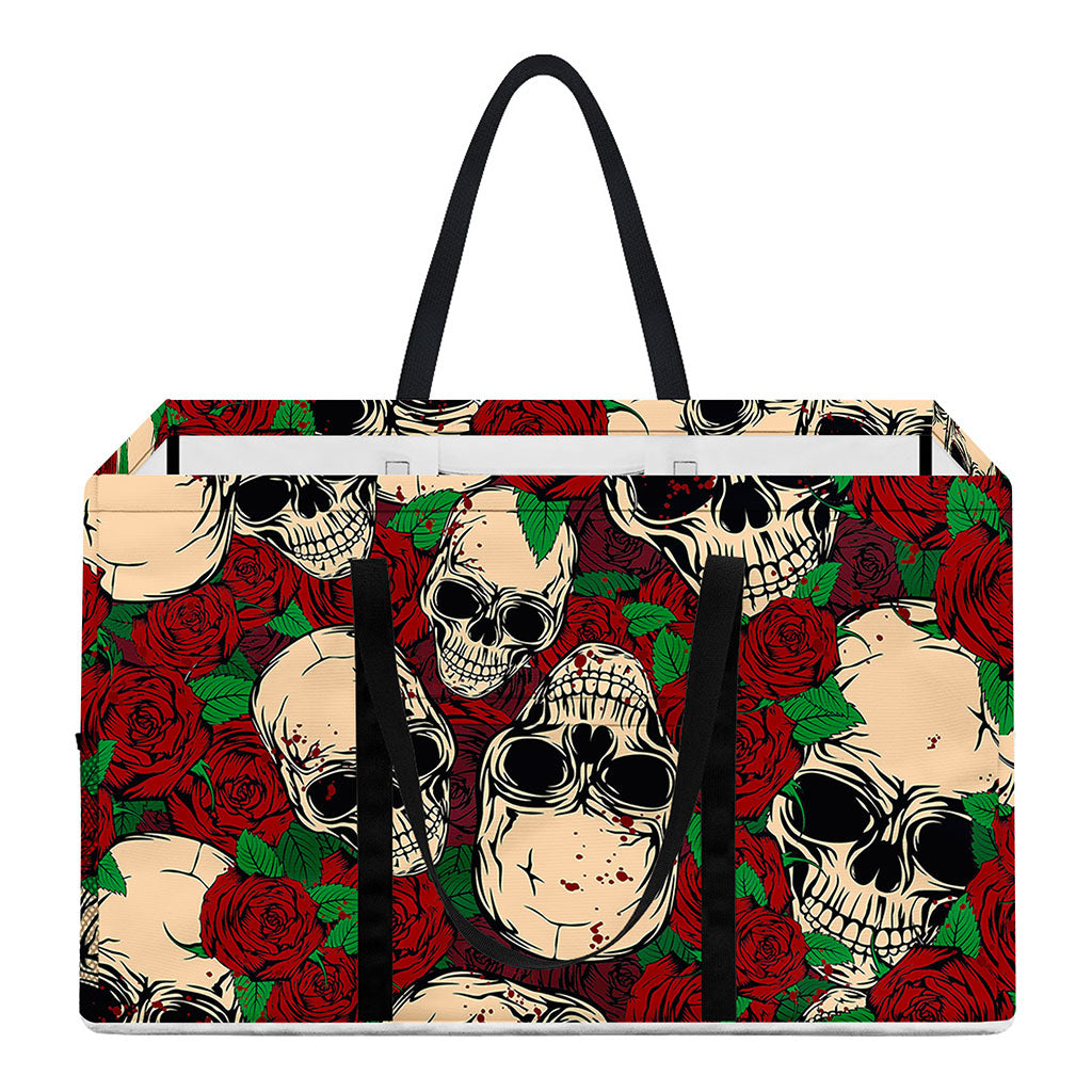 Red Rose Skull Pattern Print Utility Tote Bag