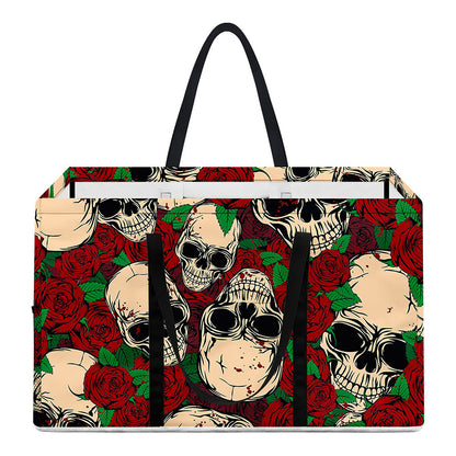 Red Rose Skull Pattern Print Utility Tote Bag