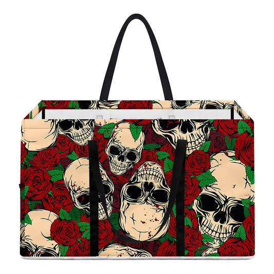 Red Rose Skull Pattern Print Utility Tote Bag
