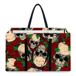Red Rose Skull Pattern Print Utility Tote Bag