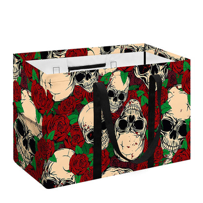 Red Rose Skull Pattern Print Utility Tote Bag