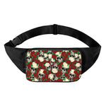 Red Rose Skull Pattern Print Waist Bag