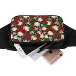 Red Rose Skull Pattern Print Waist Bag
