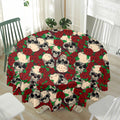 Red Rose Skull Pattern Print Waterproof Round Tablecloth