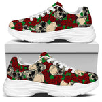Red Rose Skull Pattern Print White Chunky Shoes
