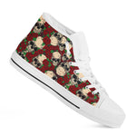 Red Rose Skull Pattern Print White High Top Sneakers