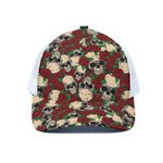 Red Rose Skull Pattern Print White Mesh Trucker Cap