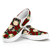 Red Rose Skull Pattern Print White Slip On Sneakers