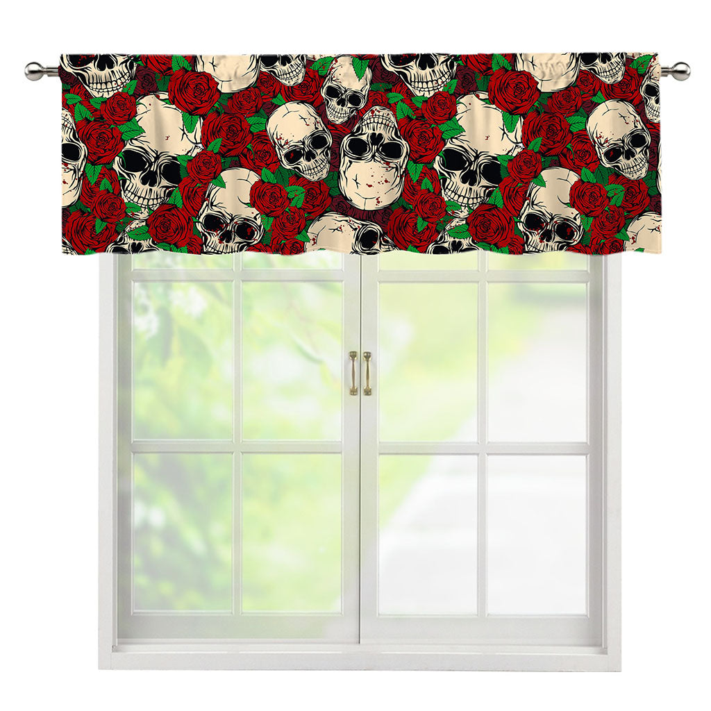 Red Rose Skull Pattern Print Window Valance