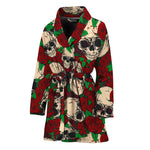 Red Rose Skull Pattern Print Women's Bathrobe