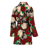 Red Rose Skull Pattern Print Women's Bathrobe