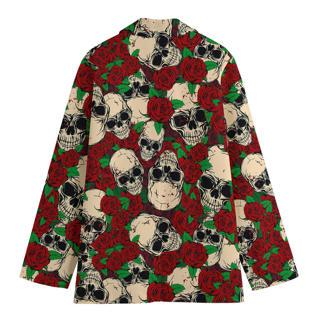 Red Rose Skull Pattern Print Women's Blazer
