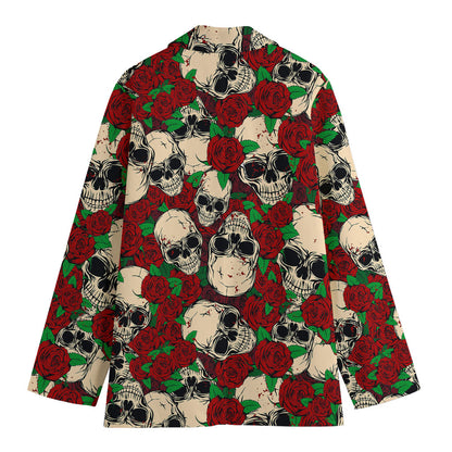 Red Rose Skull Pattern Print Women's Blazer
