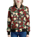 Red Rose Skull Pattern Print Women's Bomber Jacket