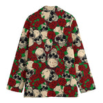 Red Rose Skull Pattern Print Women's Cotton Blazer
