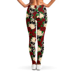 Red Rose Skull Pattern Print Women's Leggings