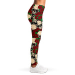 Red Rose Skull Pattern Print Women's Leggings