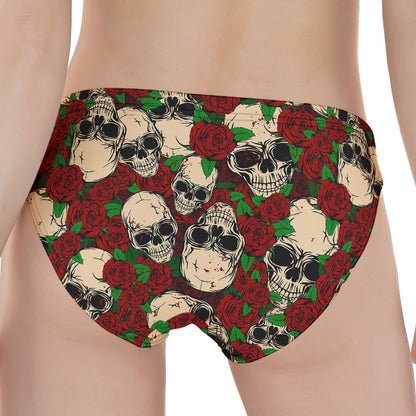 Red Rose Skull Pattern Print Women's Panties