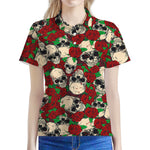 Red Rose Skull Pattern Print Women's Polo Shirt