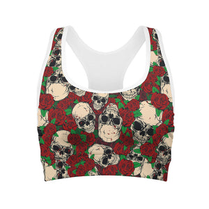 Red Rose Skull Pattern Print Women's Sports Bra