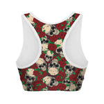 Red Rose Skull Pattern Print Women's Sports Bra