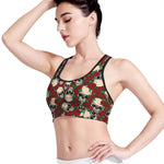 Red Rose Skull Pattern Print Women's Sports Bra