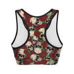 Red Rose Skull Pattern Print Women's Sports Bra