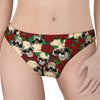 Red Rose Skull Pattern Print Women's Thong