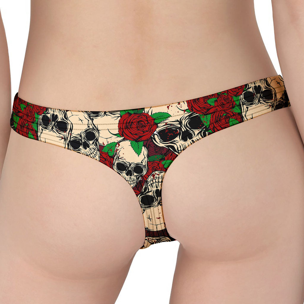 Red Rose Skull Pattern Print Women's Thong