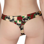 Red Rose Skull Pattern Print Women's Thong