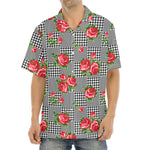 Red Roses Houndstooth Pattern Print Aloha Shirt