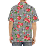 Red Roses Houndstooth Pattern Print Aloha Shirt