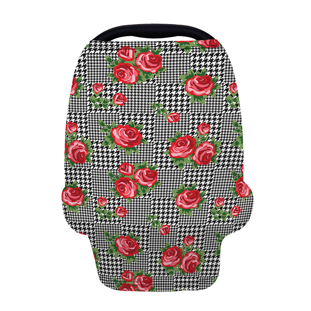 Red Roses Houndstooth Pattern Print Baby Seat Cover