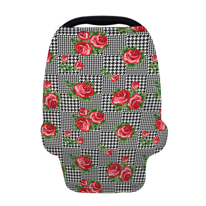 Red Roses Houndstooth Pattern Print Baby Seat Cover