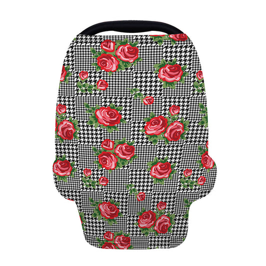 Red Roses Houndstooth Pattern Print Baby Seat Cover