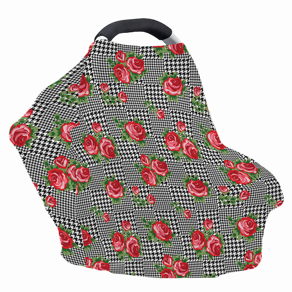 Red Roses Houndstooth Pattern Print Baby Seat Cover