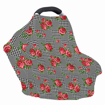 Red Roses Houndstooth Pattern Print Baby Seat Cover