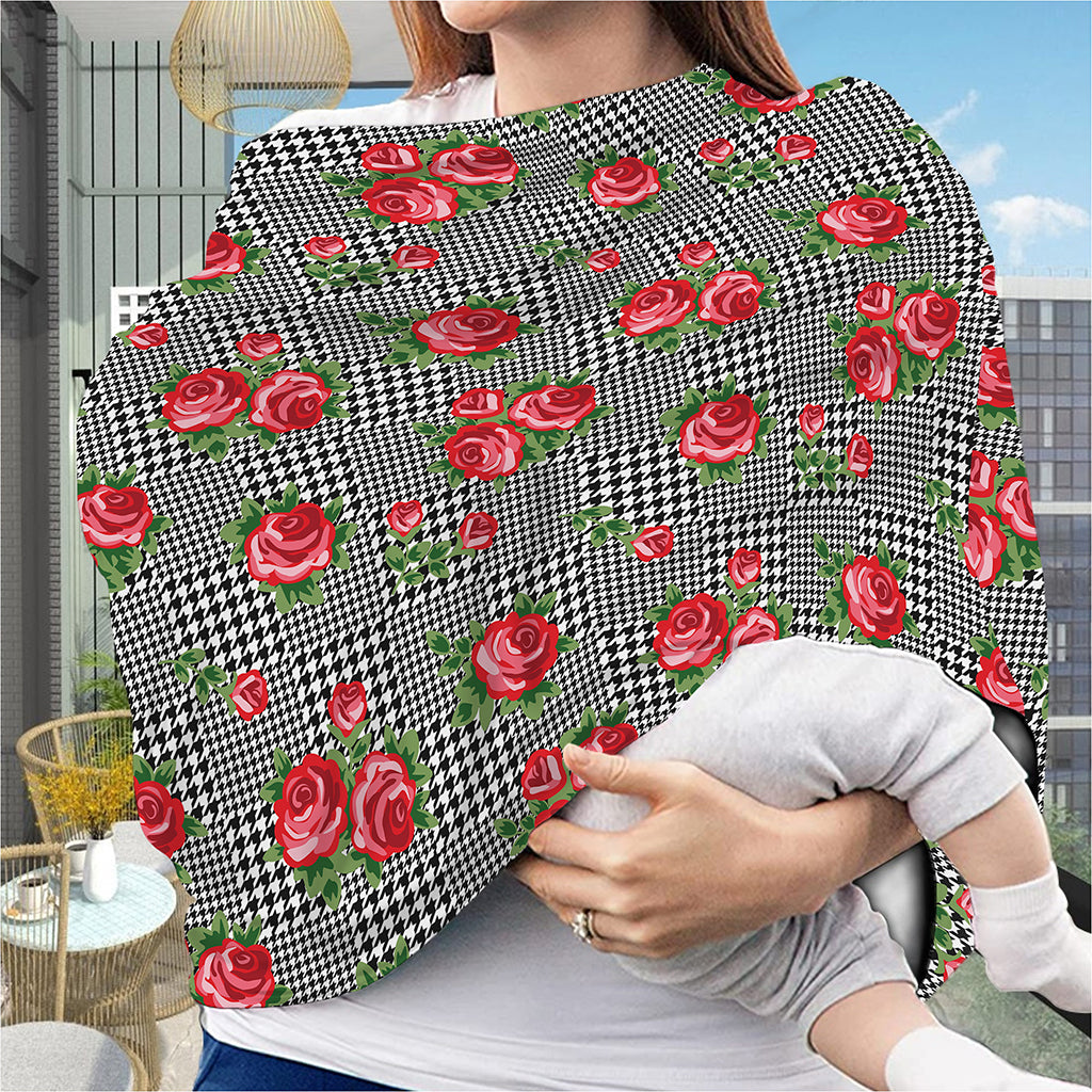 Red Roses Houndstooth Pattern Print Baby Seat Cover
