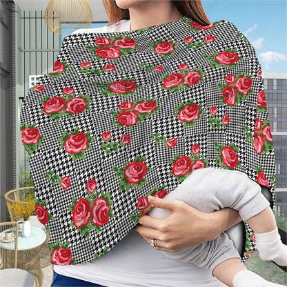 Red Roses Houndstooth Pattern Print Baby Seat Cover