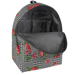 Red Roses Houndstooth Pattern Print Backpack