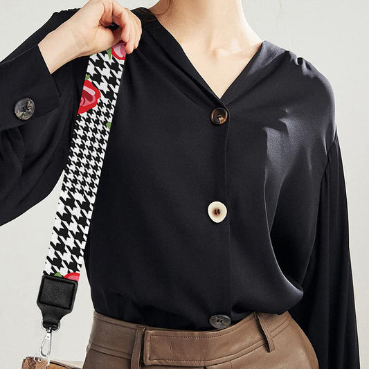 Red Roses Houndstooth Pattern Print Bag Strap