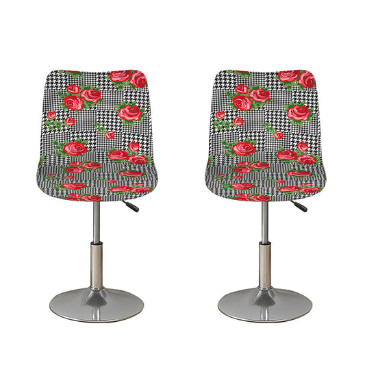Red Roses Houndstooth Pattern Print Bar Stool Covers